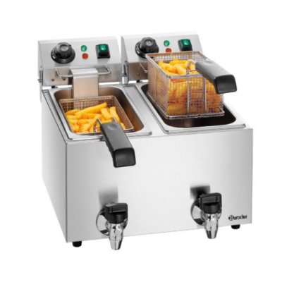  Φριτέζα διπλή ηλεκτρική 4+4 lt με βρυσάκι απορρόης